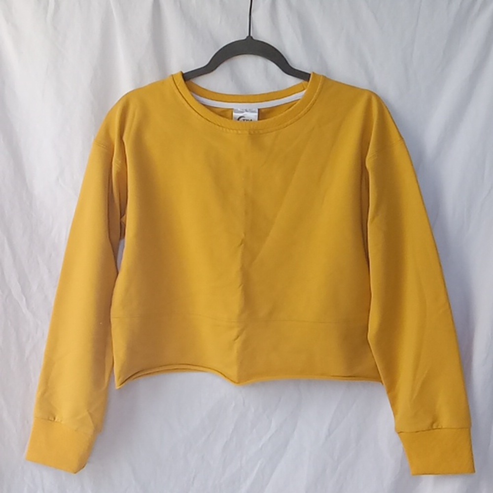ZYIA Active Cutoff Cropped Crew Neck Sweatshirt Yellow Mustard M